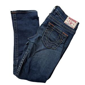 True Religion Women's Cropped Dark Blue Straight Leg Jeans